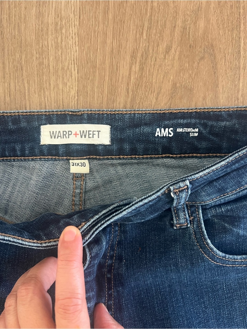 Warp+Weft Men’s Slim Fit Blue Dark Wash Denim Jeans 5-Pocket 31x30 - Picture 3 of 4
